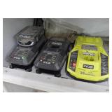 Assorted Ryobi Cordless Tools with Multiple Chargers