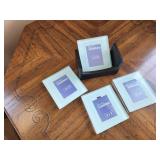 Glass Photo Coasters Set with Holder