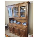 Oak China Cabinet with Leaded Glass - Contents Not Included