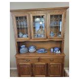 Oak China Cabinet with Leaded Glass - Contents Not Included