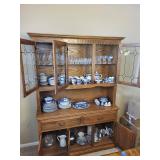 Oak China Cabinet with Leaded Glass - Contents Not Included