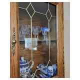 Oak China Cabinet with Leaded Glass - Contents Not Included
