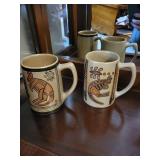 Vintage Hand Carved Cork Panels, Olive Wood Hand Carved Nativity Scene, and Souvenir Mugs