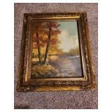 Framed Autumn Landscape Oil Painting