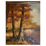 Framed Autumn Landscape Oil Painting