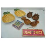 Pineapple Serving dishes, napkins, sign