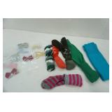 winter socks, leg warmers, and bow-tie hair bands