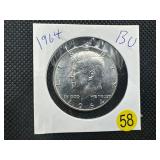 1964 90% Silver BU Kennedy Half Dollar --  Great Mint Luster!
