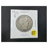 1911-S Barber Half Dollar