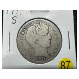 1911-S Barber Half Dollar