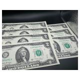 Seven Uncirculated Consecutive Serial Numbered $2.00 Bills