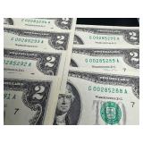 Seven Uncirculated Consecutive Serial Numbered $2.00 Bills