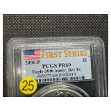 2006-P First Strike 20th Anniv.1 Oz. Silver American Eagle PCGS MS69 Reverse Proof (Only 574 graded higher) -  PCGS Price Guide $100