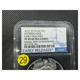 2016-W  Early Releases Proof  Lettered Edge 30th Anniv. 1 Oz. Silver American Eagle NGC Ultra Cameo PF69  - NGC Price Guide $110