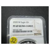 2020-W Proof 1  Oz. Silver American Eagle NGC Ultra Cameo PF69  - NGC Price Guide $100