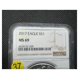 2017 1 Oz. Silver American Eagle NGC MS69 -  NGC Price Guide $65
