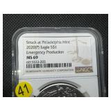 2020-P 1 Oz. Emergency Production Silver American Eagle NGC MS69  -  NGC Price Guide $75