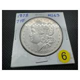 1878 7TF Morgan Silver Dollar Marked MS63 When Purchased
