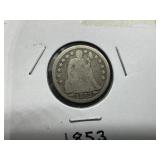 1853 Seated Liberty Dime