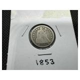 1853 Seated Liberty Dime