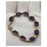 Vintage 14K Yellow Gold & Oval Amethyst Tennis Link Bracelet, 7 1/4" Long (12 grams total weight)