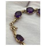 Vintage 14K Yellow Gold & Oval Amethyst Tennis Link Bracelet, 7 1/4" Long (12 grams total weight)
