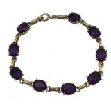 Vintage 14K Yellow Gold & Oval Amethyst Tennis Link Bracelet, 7 1/4" Long (12 grams total weight)