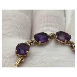 Vintage 14K Yellow Gold & Oval Amethyst Tennis Link Bracelet, 7 1/4" Long (12 grams total weight)