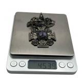 Vintage Sterling Silver & Amethyst Jerusalem Cross Pendant Necklace (45 grams total weight)