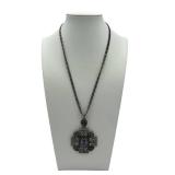 Vintage Sterling Silver & Amethyst Jerusalem Cross Pendant Necklace (45 grams total weight)