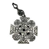 Vintage Sterling Silver & Amethyst Jerusalem Cross Pendant Necklace (45 grams total weight)