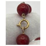 14K Gold 7.5" Carnelian Beaded Bracelet (Clasp is Stamped 14K)