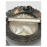 Vintage 1950s Jerusalem Mother of Pearl 935 Sterling Silver Brooch (1.5" diameter) and Clip On Earrings (1" diameter) (21 grams total weight)