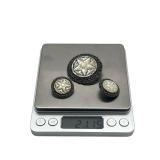 Vintage 1950s Jerusalem Mother of Pearl 935 Sterling Silver Brooch (1.5" diameter) and Clip On Earrings (1" diameter) (21 grams total weight)