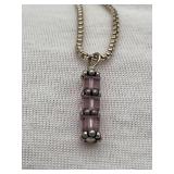 Vintage 18" 925 Sterling Silver Necklace with Purple Stone Pendant (7.2 grams total weight)