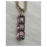 Vintage 18" 925 Sterling Silver Necklace with Purple Stone Pendant (7.2 grams total weight)
