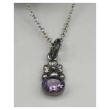 Vintage 16" Sterling Silver (925) & Amethyst Pendant with Matching Earrings (8 grams)