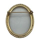 Vintage Hand Painted Oval Milk Glass Pin Brooch with Rose Flowers (1.25" x 1.75")