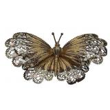 Vintage 800 Silver and Gold Tone Filigree Butterfly Brooch Pin (16 grams) (2 13/16" Wide x 1 1/2" Tall)