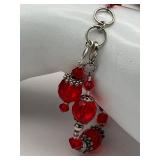 Art Deco 19" Sterling Silver and Red Glass Beaded Necklace, 8" Bracelet, and Earrings