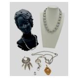 Wonderful Jewelry Lot - Anne Klein Vintage Silver Square Link Choker Necklace, 1950s Damascene Maltese Cross Pendant, and More!