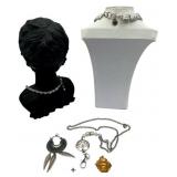 Wonderful Jewelry Lot - Anne Klein Vintage Silver Square Link Choker Necklace, 1950s Damascene Maltese Cross Pendant, and More!