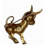 14K FJG Yellow Gold Ruby Eyed Donkey Pin Brooch (6.2 grams)