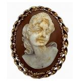 Antique 14K Gold Carved Shell Cameo Brooch (6.6 grams total weight)