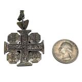 Vintage Sterling Silver & Amethyst Jerusalem Cross Pendant with 18-inch Chain