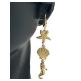 14K Yellow Gold Sea Themed Dangle Earrings (4.1 grams)