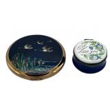 Vintage 1960s Stratton England Flying Ducks Powder Compact & Vintage Crummles Enamel Trinket Box