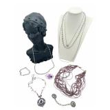 Wonderful Vintage Jewelry Lot including 18" Sterling Silver Plumeria Flower Pendant Necklace, VW Ges Gesch, and More!