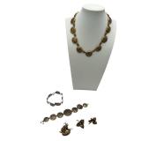 Vintage Jewelry including Spanish Galleon Brooch, Damascene Leaf Screwback Earrings and More!