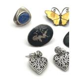 Vintage Sterling Silver Lot including Norway Sterling Butterfly Brooch and Siam Sterling (28 grams total weight)